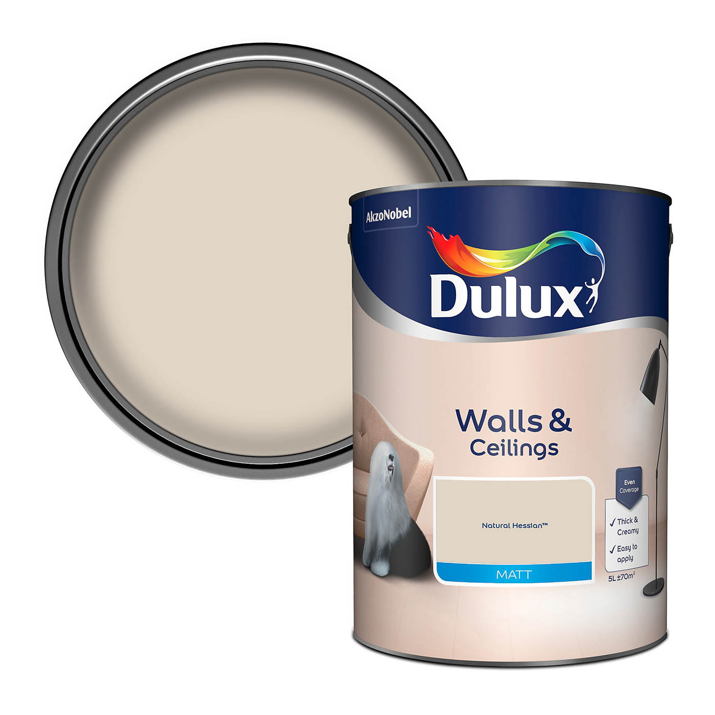 Dulux Interior Paint Natural Hessian Matt Wall Ceiling Flat Finish Emulsion 5L - Image 1