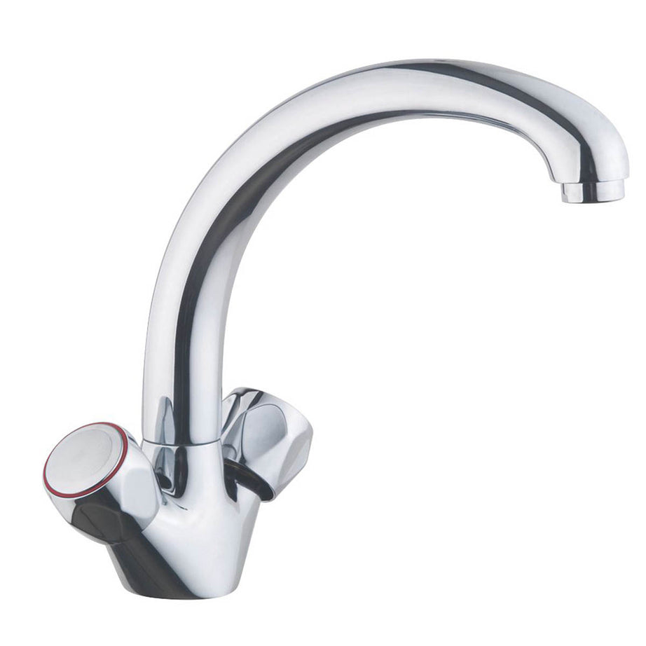 Kitchen Tap Mono Mixer Chrome Double Lever Swivel Spout Traditional Faucet - Image 1