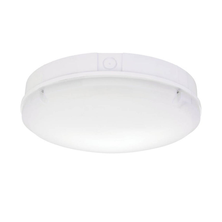 Saxby Forca Outdoor Round LED Bulkhead With Microwave Sensor Gloss White 8/12/15W 1800lm - Image 1