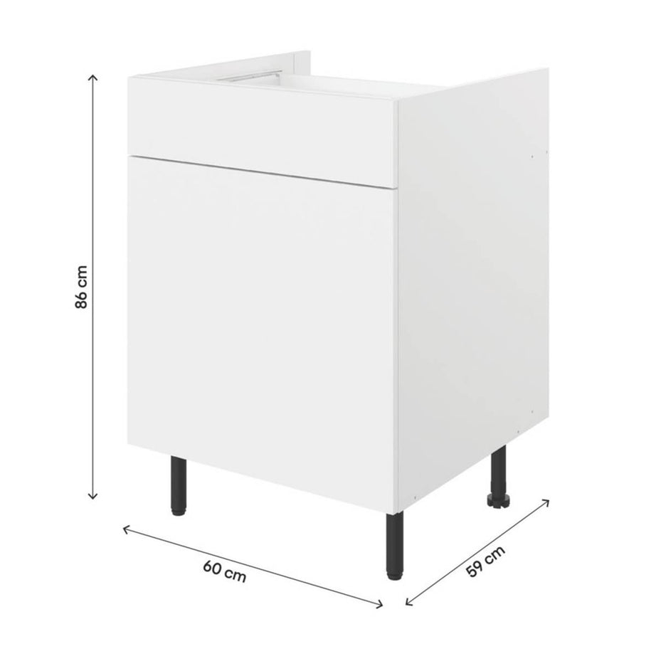 Kitchen Base Unit Cabinet Matt White Door Drawer Storage Cupboard 60x59x86cm - Image 3